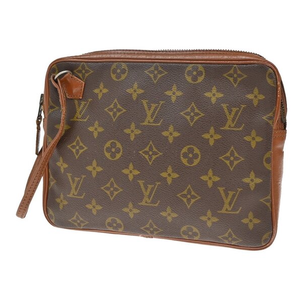 LOUIS VUITTON Logo Pochette Sports Clutch Hand Bag Monogram Leather - Picture 1 of 16